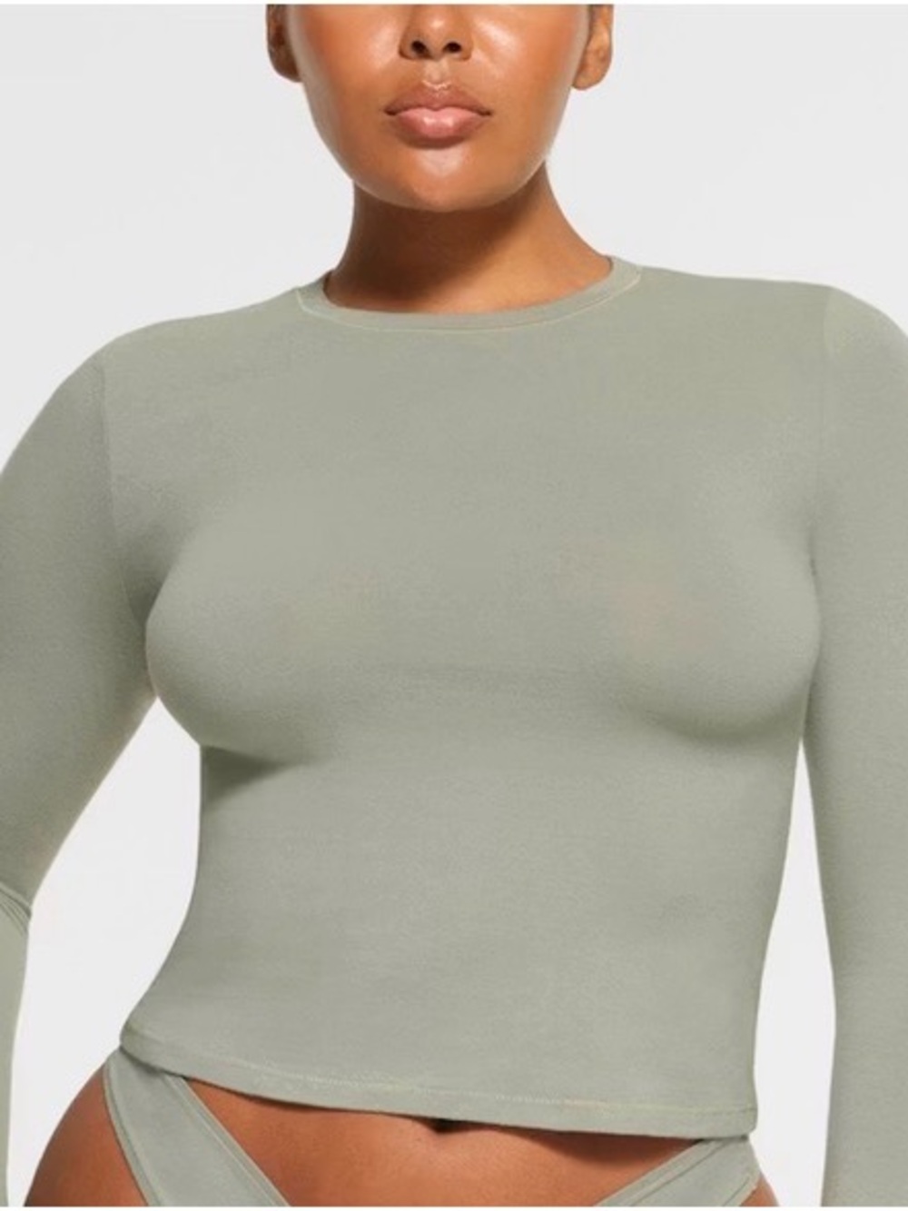 SKIMS Long Sleeve Crewneck Top in Sage. Size 4X